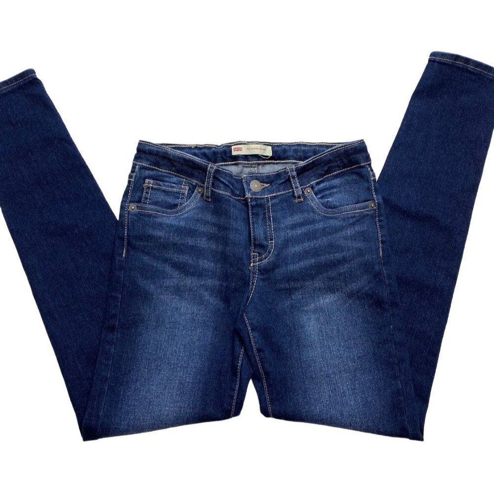 Girls Levis Dark Wash 710 Super Skinny Stretch Adjustable Waist Jeans‎ sz 12